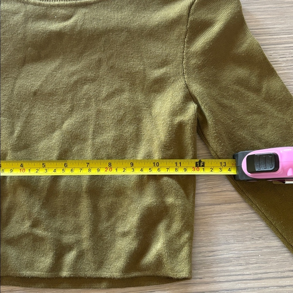 ZARA Olive Green Long Sleeve Cropped Knit Top Size M - Picture 6 of 7